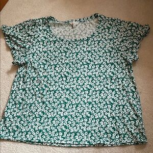 Lucky Brand Green Floral Short Sleeve Top
